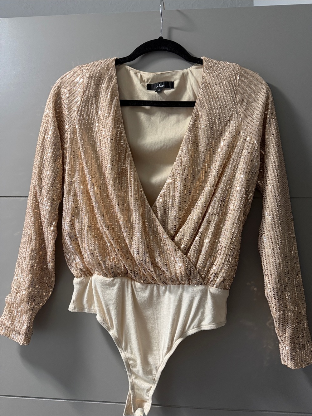 Lulu's Champagne Sequin Wrap Bodysuit